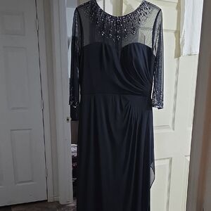 Alex Evenings Black Long Sleeve Dress with Beaded Neckline